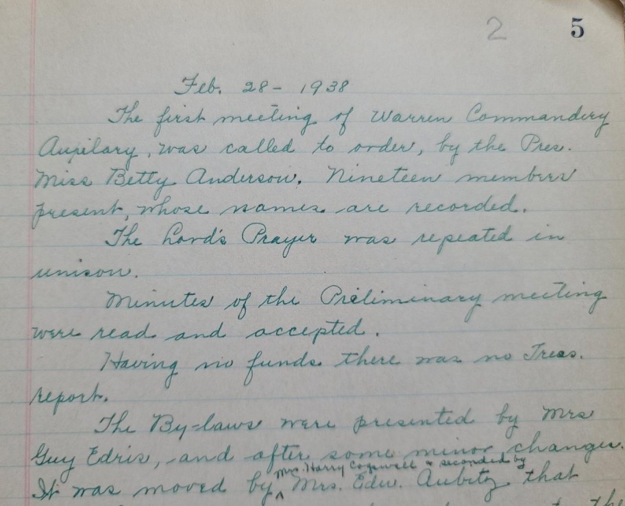 Activities of the Ladies Auxiliary of Warren Commandery No. 63, Knights Templar (Warren, Pennsylvania): Results of the First Decade (1938–1949)