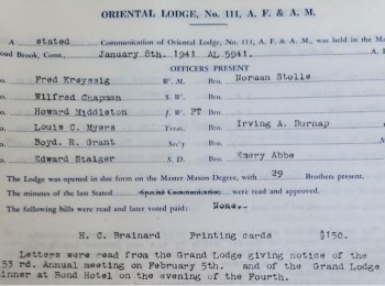 The Activities of Oriental Lodge No. 111, A.F. & A.M. (Broad Brook, Connecticut) during the Second World War